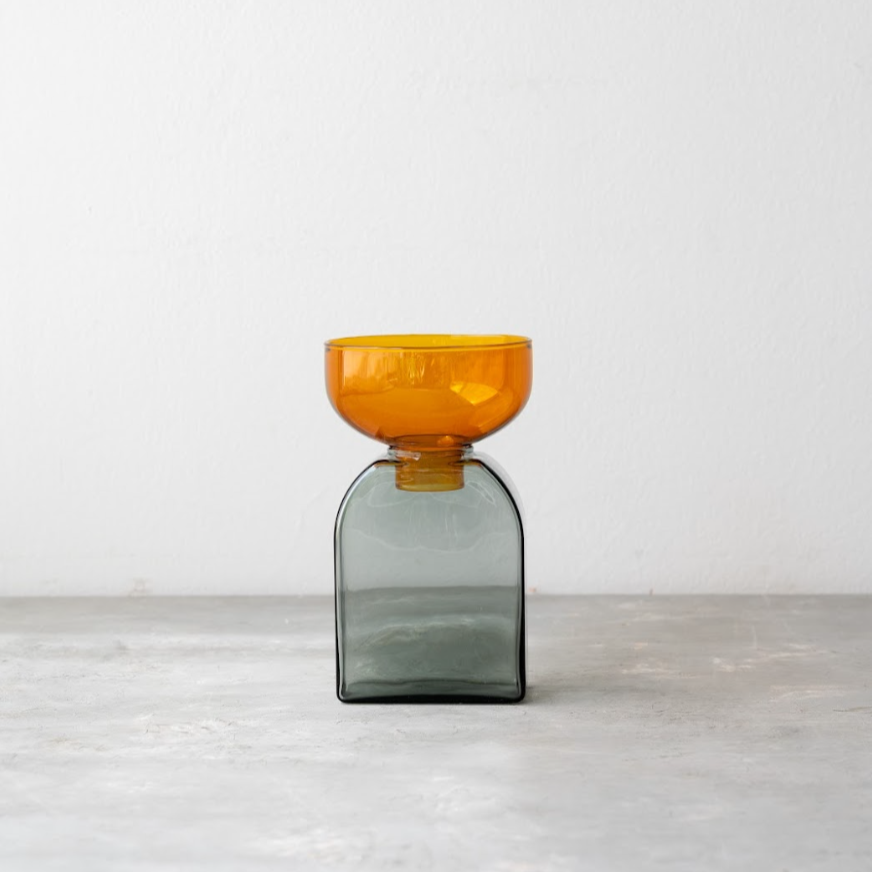 【amabro】TWO TONE VASE-Square Amber×Gray