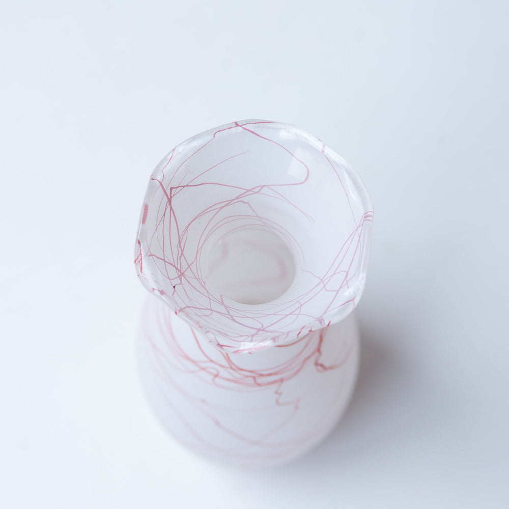 Red Line White Glass Vase, France - LIFFT