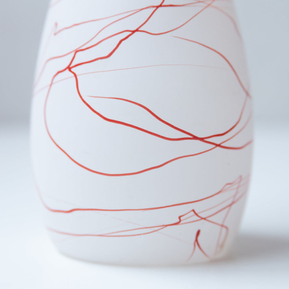 Red Line White Glass Vase, France - LIFFT