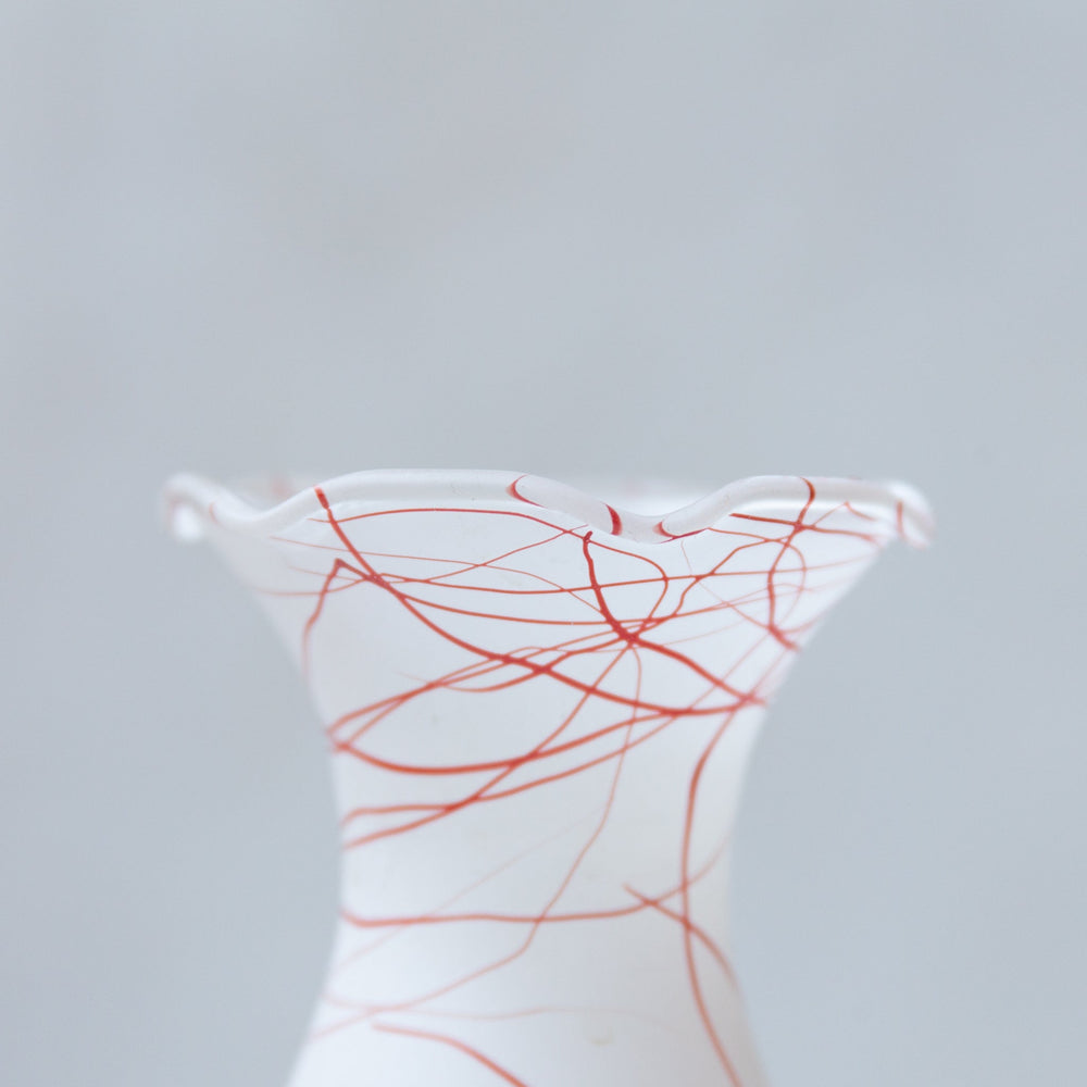 Red Line White Glass Vase, France - LIFFT